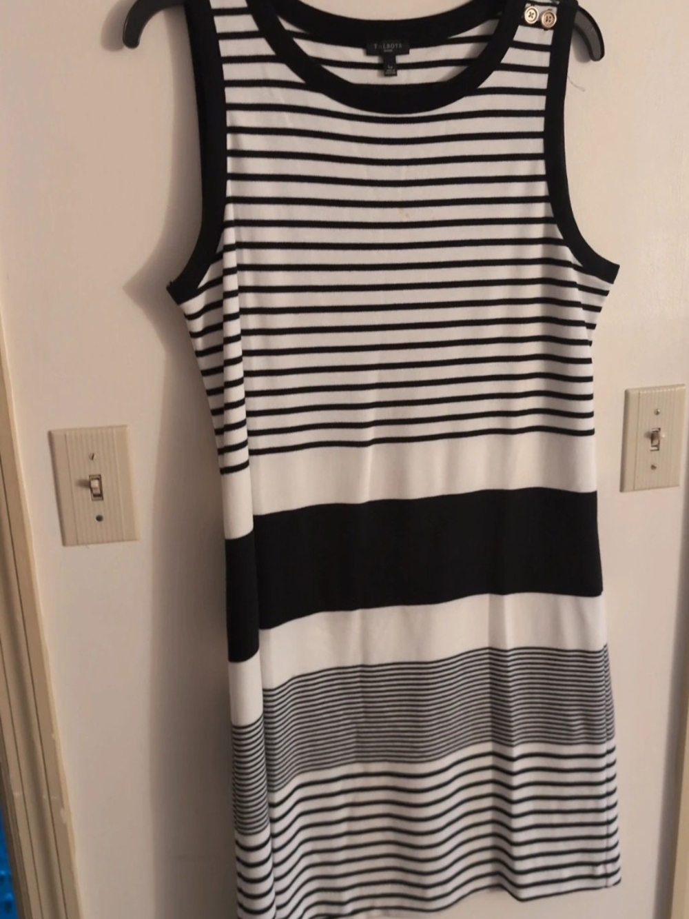 Talbots Black and White Striped Midi Dress